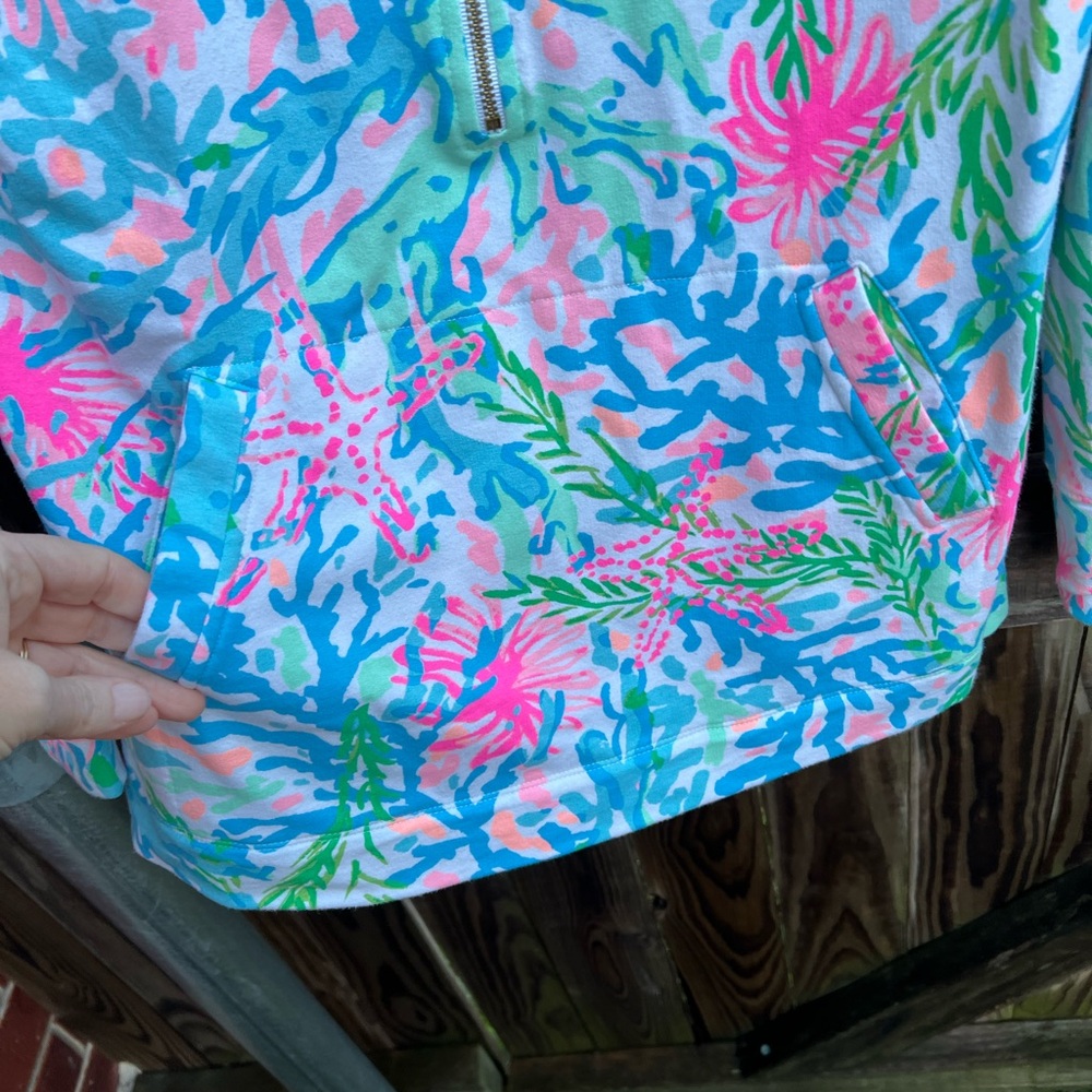 Lilly Pulitzer Coral Reef Print Quarter-Zip Pullover in Blue, Pink, Green - Picture 5 of 7